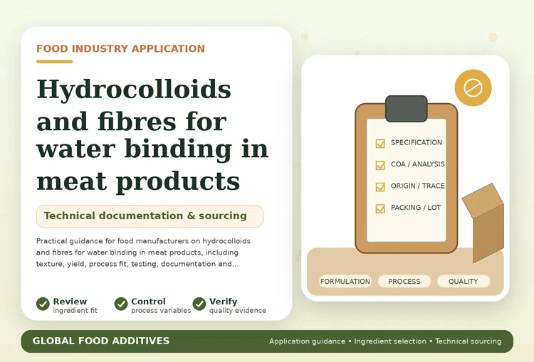 Hydrocolloids and fibres supporting water binding in processed meat products