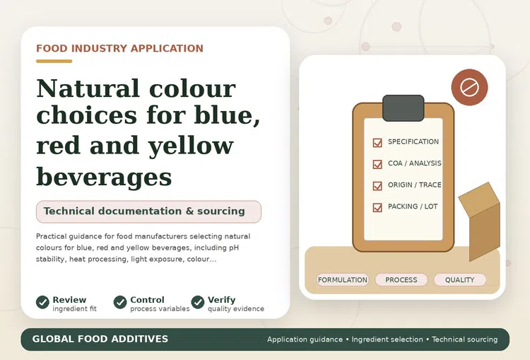 Natural blue, red and yellow colour choices for beverage manufacturing