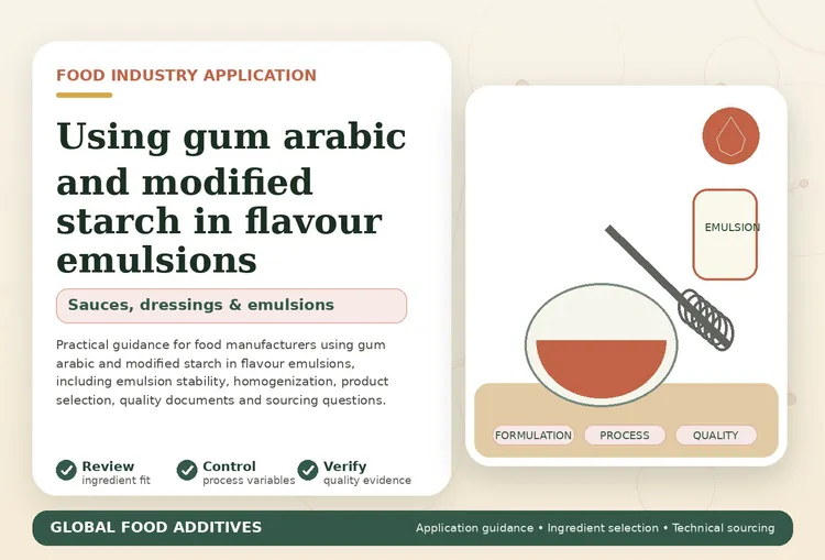 Gum arabic and modified starch used in beverage flavour emulsions